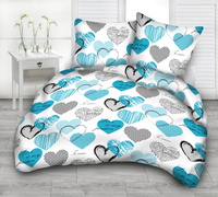 Pościel z kory 140x200 + poszewka na poduszkę 50x60 | 070turkus | biało turkusowa | Walentynkowe serca