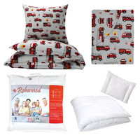 Zestaw pościeli  100x160 + 50x60 + prześcieradło we wzorze 80x160 | 217sza | szara | strażacy