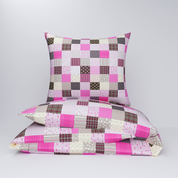 Pościel z kory 160x200 + poszewki na poduszkę 2*70x80 | 107roz | różowa | patchwork