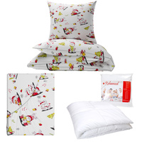 Zestaw pościeli  100x160 + 50x60 + prześcieradło we wzorze 80x160 | 228Sbi | biała | zające świąteczne