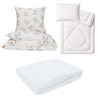 Zestaw pościeli  100x160 + 50x60 + prześcieradło jersey 80x160 | 139bez | beżowa | misie i serduszka