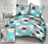 Pościel z kory 200x220 + poszewki na poduszkę 2*70x80 | 208Nblu | szaro turkusowa | plastry miodu