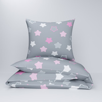 Pościel dla dziecka bawełniana 100x140 + poszewka na poduszkę 50x60 | 300róż | szaro różowa | gwiazdki