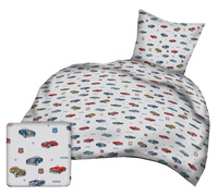Pościel dla dziecka bawełniana 120x160 + poszewka na poduszkę 50x70 | 136sza | szara | autka