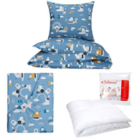 Zestaw pościeli  100x160 + 40x60 + prześcieradło we wzorze 80x160 | 505ind | niebieska | samochody koparki