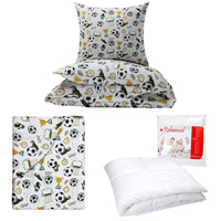 Zestaw pościeli  100x160 + 40x60 + prześcieradło we wzorze 80x160 | 089gol | biała | piłki puchary