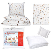 Zestaw pościeli  100x160 + 40x60 + prześcieradło we wzorze 80x160 | 189Nbe | beżowa | pieski