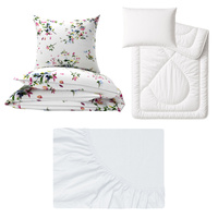 Zestaw pościeli  100x160 + 40x60 + prześcieradło jersey 80x160 | 122kol | biała | liście