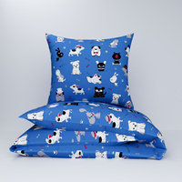 Pościel bawełniana 200x220 + poszewki na poduszkę 2*70x80 | 189blu | niebieka | psy pieski