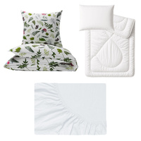 Zestaw pościeli  100x160 + 50x60 + prześcieradło jersey 80x160 | 124pap | biało zielona | liście paproć