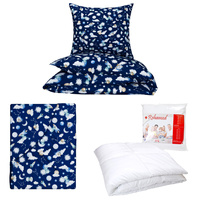 Zestaw pościeli  100x160 + 40x60 + prześcieradło we wzorze 80x160 | 202ufo | granatowa | planety kosmos