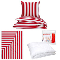 Zestaw pościeli  100x160 + 50x60 + prześcieradło we wzorze 80x160 | 213red | bialo czerwona | pasy paski