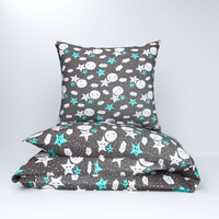 Pościel flanela 140x200 + poszewka na poduszkę 50x60 | 313mie | szaro miętowa | księżyce