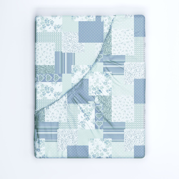 Prześcieradło z gumką do łóżeczka 70x140 bawełniane | 137Nmi | szaro miętowe | patchwork z sercami