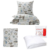 Zestaw pościeli  100x160 + 40x60 + prześcieradło we wzorze 80x160 | 014las | biało niebieska | zwierzątka leśne