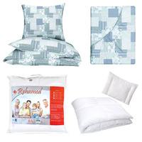 Zestaw pościeli 100x160 + 40x60 + prześcieradło we wzorze 80x160 | 137Nmi | szaro miętowa | patchwork z sercami