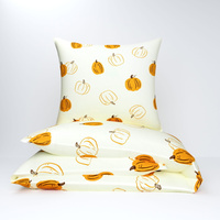 Pościel bawełniana 200x220 + poszewki na poduszkę 2*70x80  | 300dyn | ecru | dynie halloween