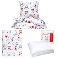 Zestaw pościeli  100x160 + 40x60 + prześcieradło we wzorze 80x160 | 414bia | biała | bałwanki