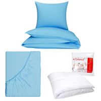 Zestaw pościeli  100x160 + 50x60 + prześcieradło we wzorze 80x160 | kronie | niebieska | kropki groszki