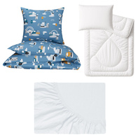 Zestaw pościeli  100x160 + 50x60 + prześcieradło jersey 80x160 | 505ind | niebieska | samochody koparki