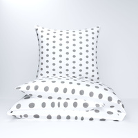 Pościel bawełniana 200x220 + poszewki na poduszkę 2*70x80 | 485b-s | biało szara | groszki