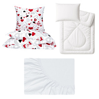 Zestaw pościeli 100x160 + 40x60 + prześcieradło jersey 80x160 | 002bor | bordowa | świąteczna Mikołaje