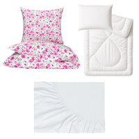 Zestaw pościeli  100x160 + 50x60 + prześcieradło jersey 80x160 | 513róż | różowa | kwiaty