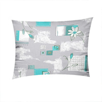 Poszewka flanela 50x60 | 041s-t | szaro turkusowa | kwiaty