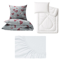 Zestaw pościeli  100x160 + 40x60 + prześcieradło jersey 80x160 | 113sza | szara | serca walentynki