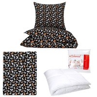 Zestaw pościeli  100x160 + 50x60 + prześcieradło we wzorze 80x160 | 432rud | czarno brązowa | koty