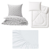 Zestaw pościeli 100x160 + 40x60 + prześcieradło jersey 80x160 | 188b-r | biało różowa | gwiazdy