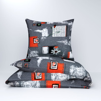 Pościel flanela 160x200 + poszewki na poduszkę 70x80 + 40x40 | 041s-c | szaro czerwona | kwiaty