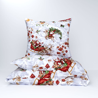 Zestaw pościeli  100x160 + 40x60 + prześcieradło we wzorze 80x160 | 002mik | biała | świąteczna Mikołaje