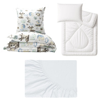 Zestaw pościeli  100x160 + 50x60 + prześcieradło jersey 80x160 | 014las | biała | zwierzątka leśne