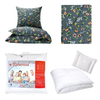 Zestaw pościeli 100x160 + 40x60 + prześcieradło we wzorze 80x160 | 033grf | grafitowa | kwiaty malowane