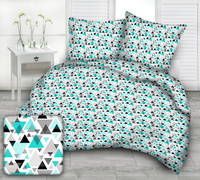 Pościel dla dziecka bawełniana 120x160 + poszewka na poduszkę 50x60 | 381trk | szaro turkusowa | wzór geometryczny