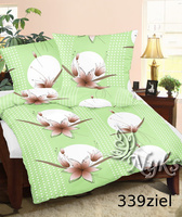 Pościel z kory 200x220 + poszewki na poduszkę 2*70x80 | 339zielony | zielona | kwiaty lilie