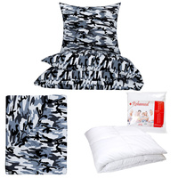 Zestaw pościeli  100x160 + 40x60 + prześcieradło we wzorze 80x160 | moro szary | szara | moro