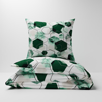 Pościel flanela 160x200 + poszewki na poduszkę 70x80 + 40x40 | 208Nbu | biało zielona | heksagony