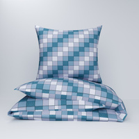 Pościel bawełniana 160x200 + 70x80 + 40x40 | 309T3d | turkusowa | krata 3D