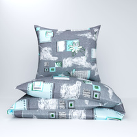 Pościel flanela 140x200 + poszewka na poduszkę 70x80 | 041s-t | szaro turkusowa | kwiaty