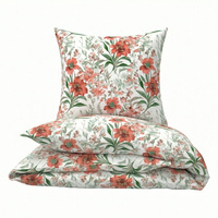 Pościel bawełniana 140x200 + poszewka na poduszkę 50x60 | 382Ncz | czerwona | kwiaty
