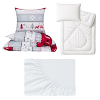 Zestaw pościeli  100x160 + 50x60 + prześcieradło jersey 80x160 | 446red | szaro czerwona | renifery świąteczna