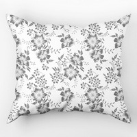 Poszewka bawełniana na poduszkę 50x70 | 116bsz | biało szara | kwiaty