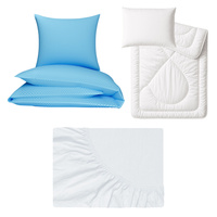 Zestaw pościeli  100x160 + 40x60 + prześcieradło jersey 80x160 | kronie | niebieska | kropki groszki