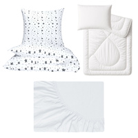 Zestaw pościeli 100x160 + 40x60 + prześcieradło jersey 80x160 | 108sza | szara | gwiazdki