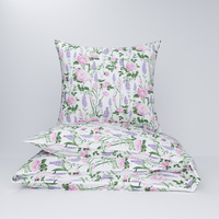 Pościel z kory 160x200 + poszewki na poduszkę 2*70x80 | 158róż | biała | polne kwiaty