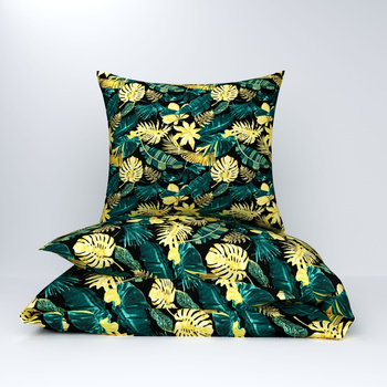 Pościel dla dziecka bawełniana 100x140 + poszewka na poduszkę 50x60 | 349zlo | czarna | liście monstera