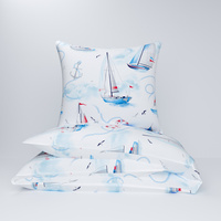 Pościel bawełniana 140x200 + 70x80 + 40x40 | 128nowe | biała | żagłowki morska