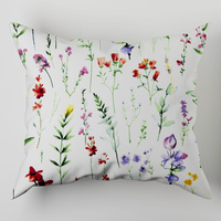 Poszewka bawełniana na poduszkę 50x50 | 033pas | biała | kwiaty malowane